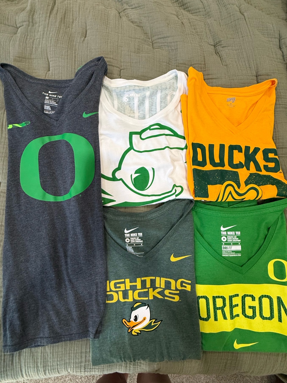 Nike Women’s Oregon Ducks T-Shirts- Green, Yellow, White, Dark Grey